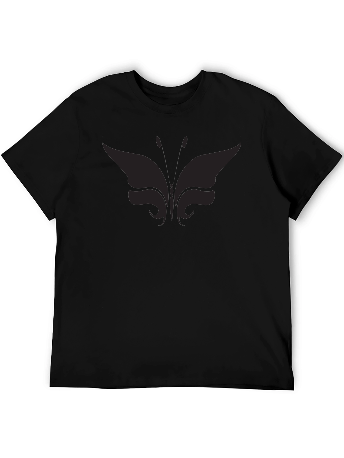 Mens Black Butterfly Graphic T-Shirt Casual Crew Neck