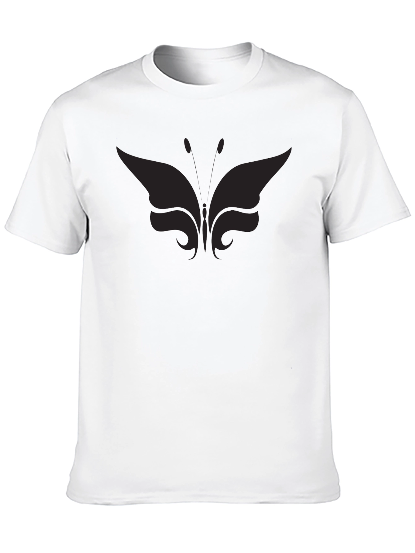 Mens Black Butterfly Graphic T-Shirt Casual Crew Neck