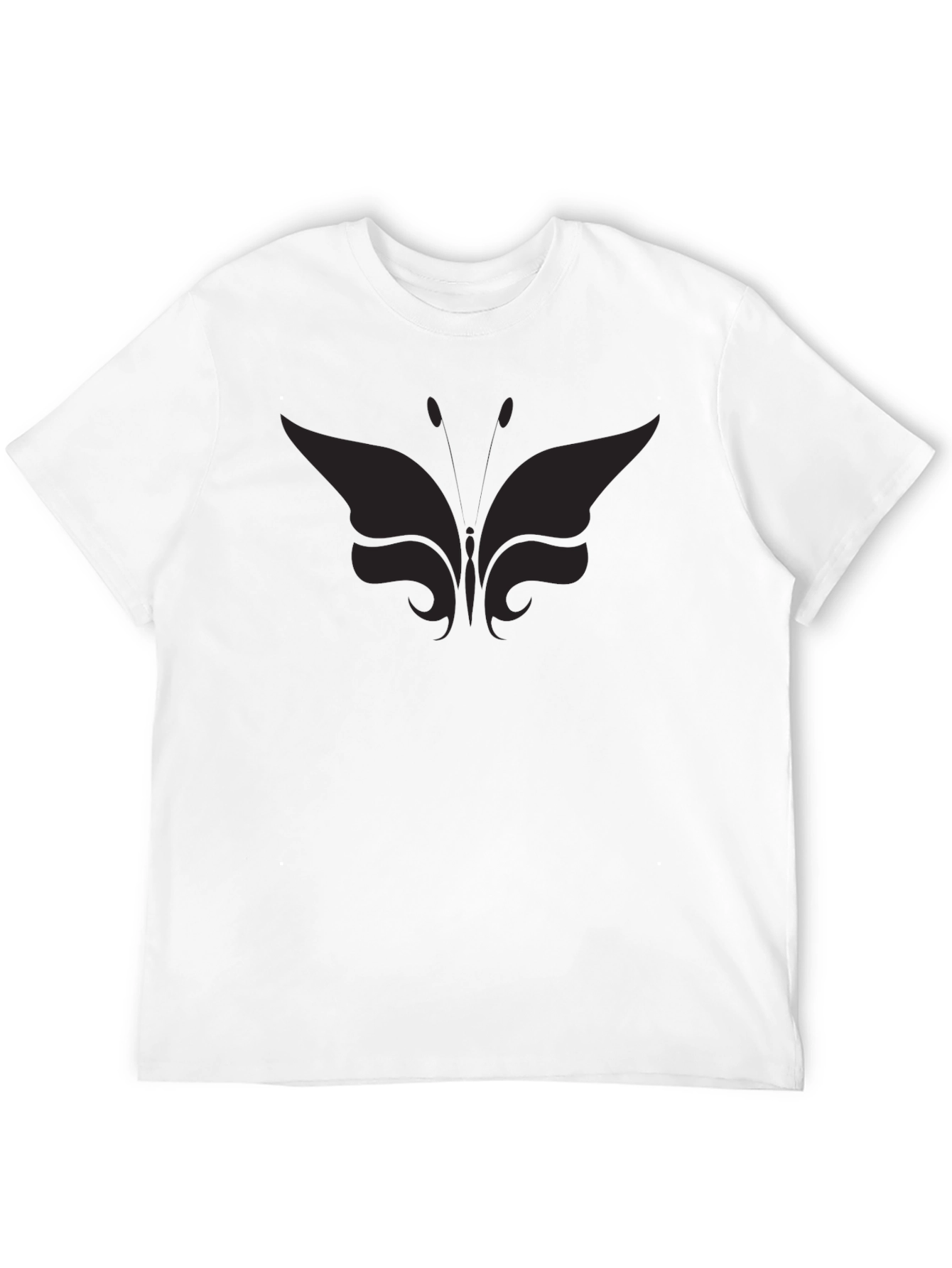 Mens Black Butterfly Graphic T-Shirt Casual Crew Neck