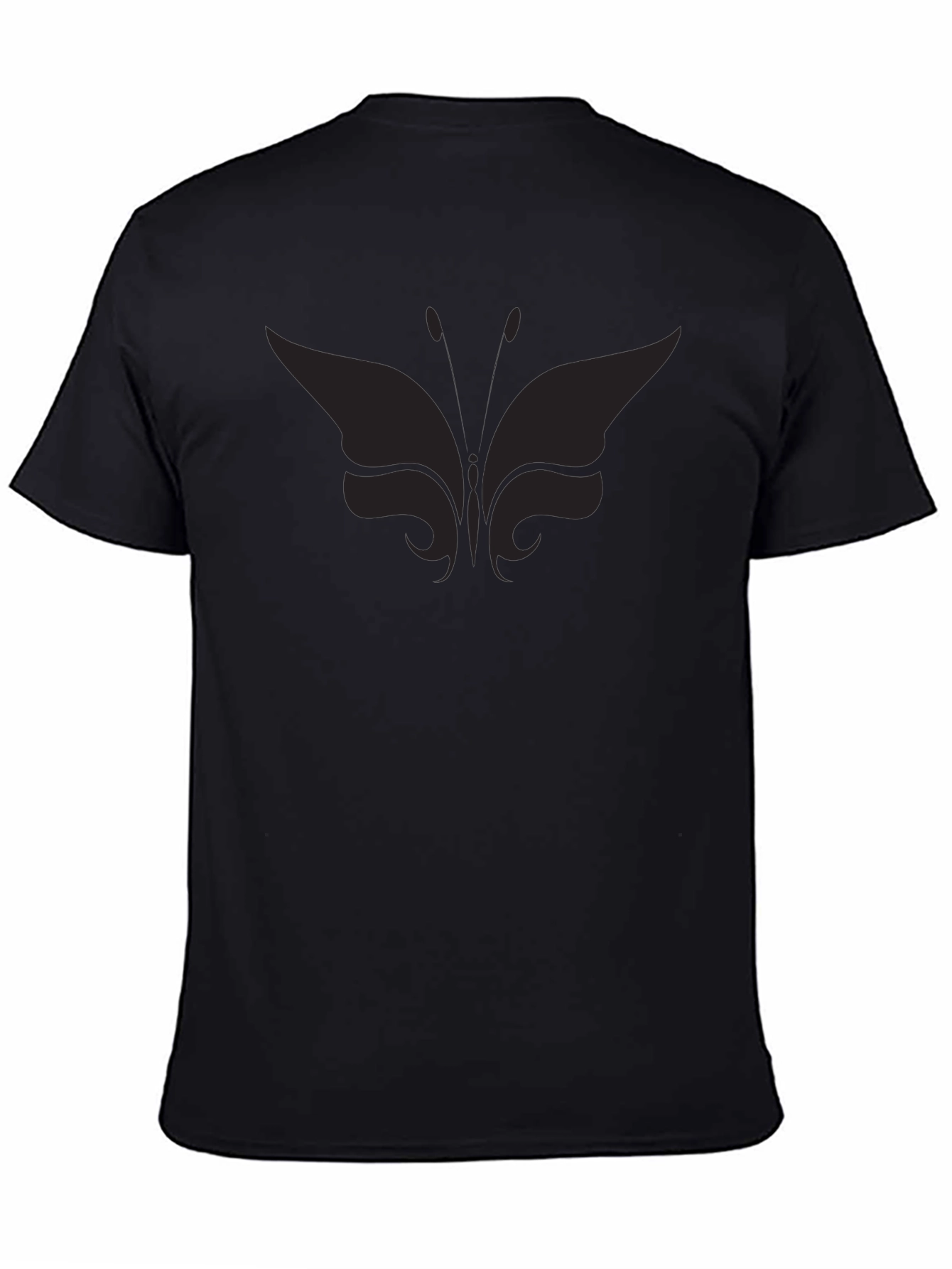 Mens Black Butterfly Graphic T-Shirt Casual Crew Neck