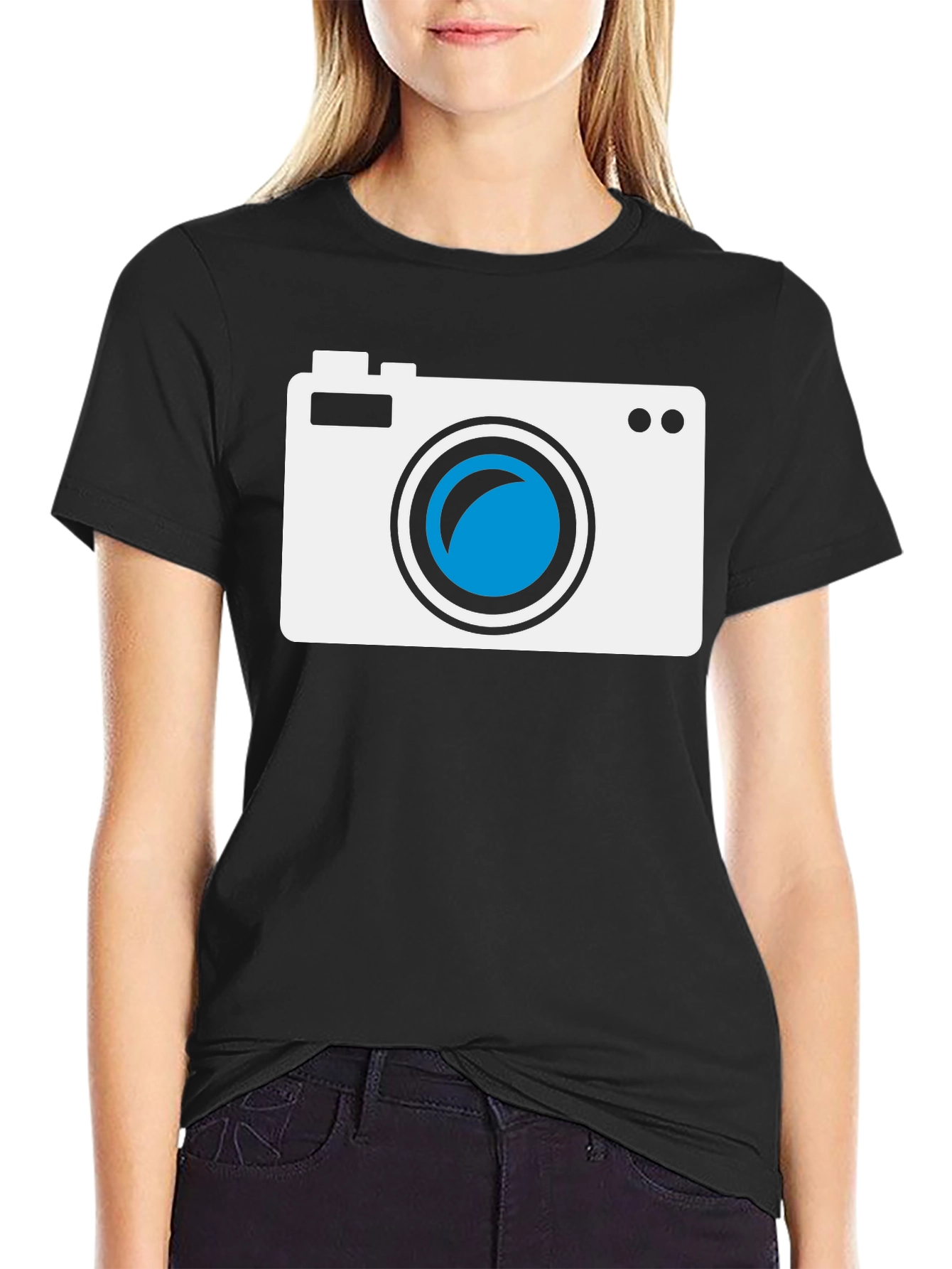 Camera Graphic Tee - Black Cotton T-Shirt