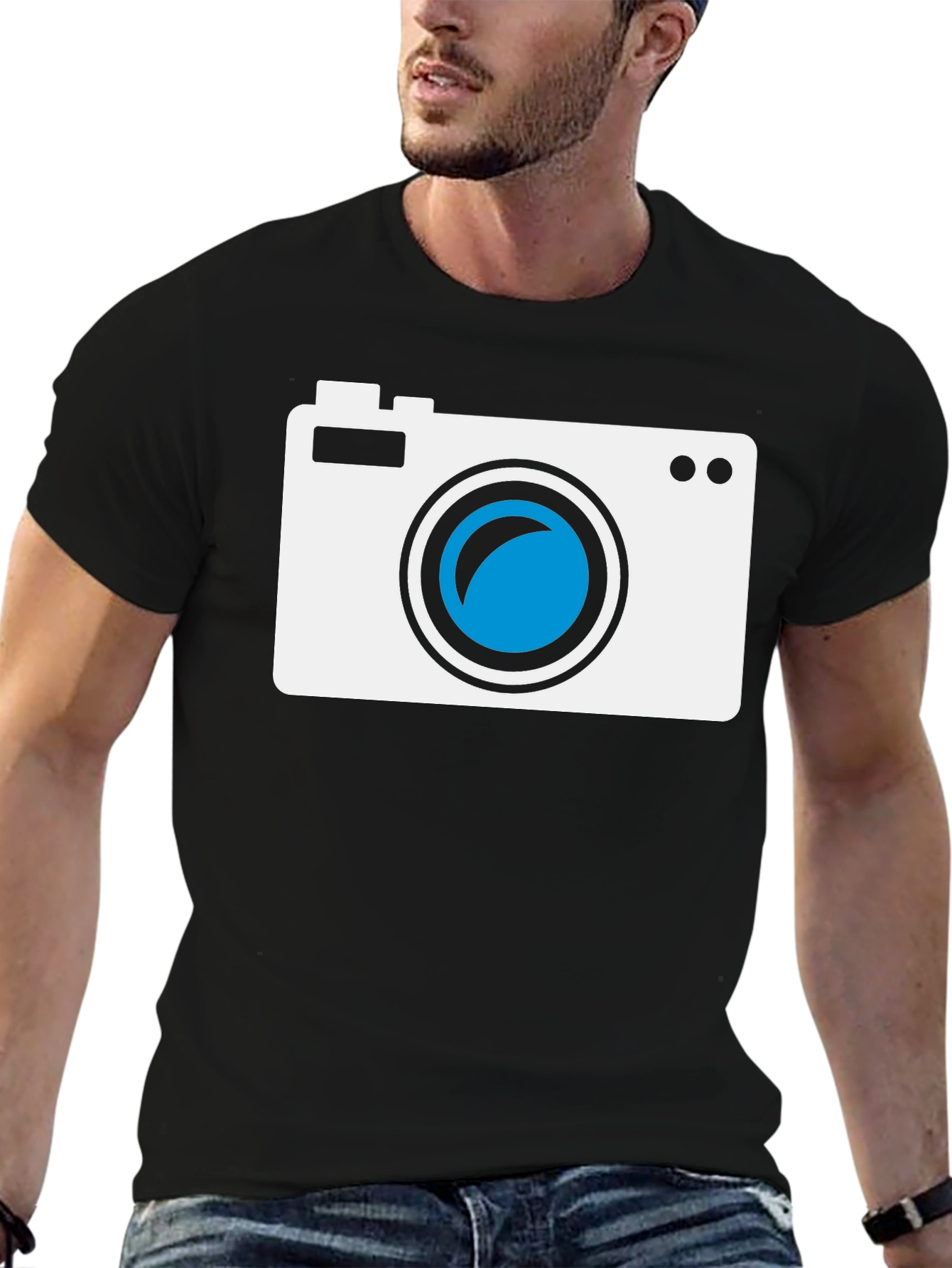 Camera Graphic Tee - Black Cotton T-Shirt