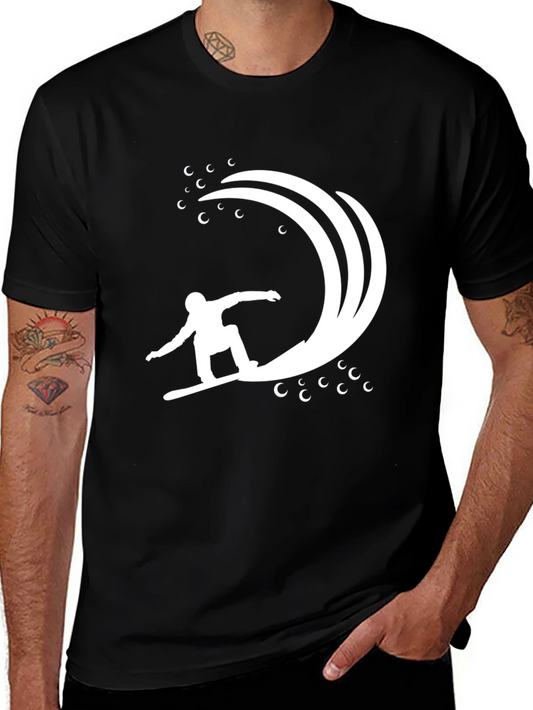 Snowboarder Wave Graphic Tee - Black Cotton Comfort