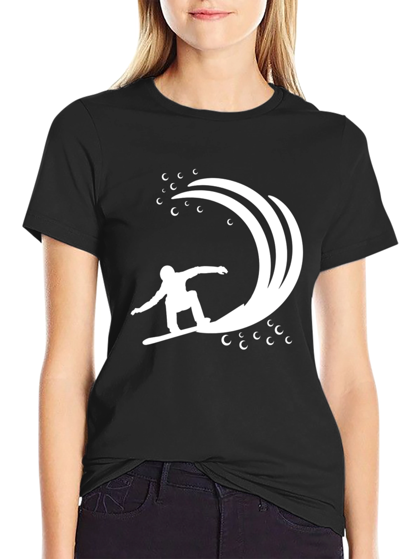Snowboarder Wave Graphic Tee - Black Cotton Comfort