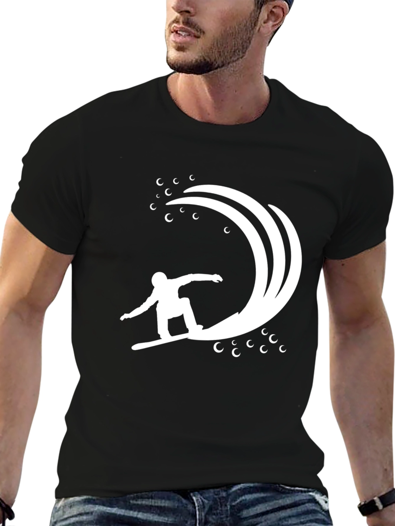Snowboarder Wave Graphic Tee - Black Cotton Comfort