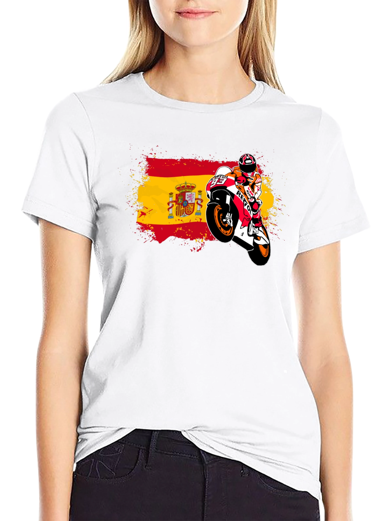 Spain Flag Motorcycle Graphic T-Shirt