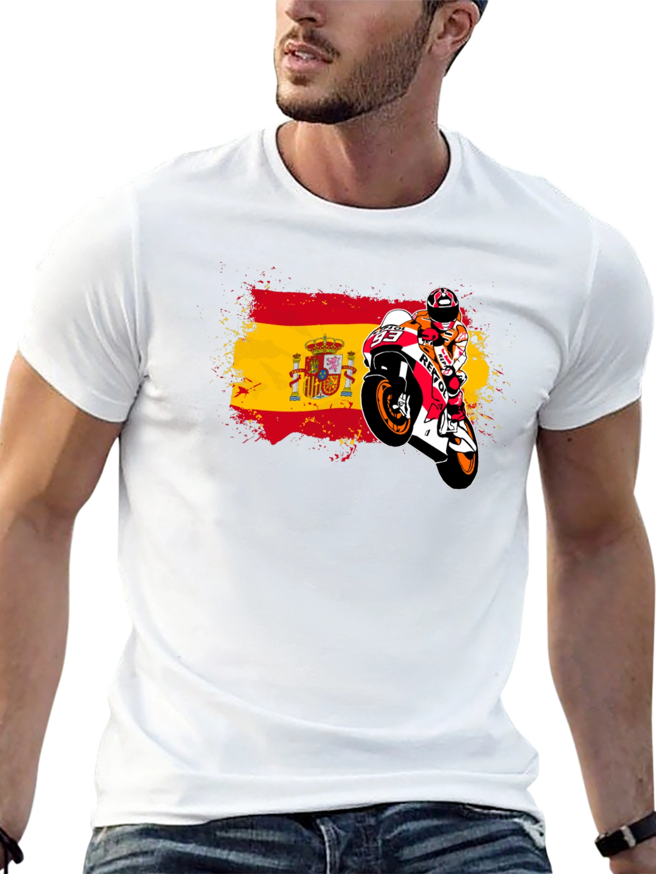 Spain Flag Motorcycle Graphic T-Shirt