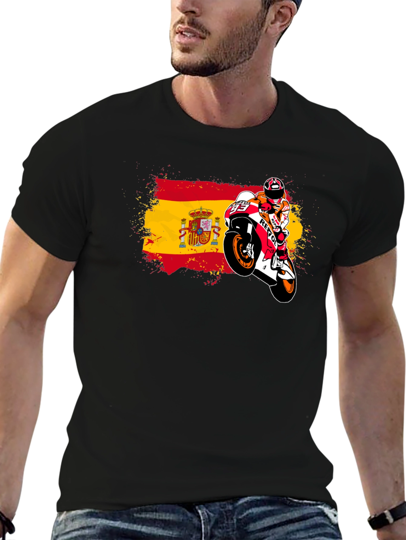 Spain Flag Motorcycle Graphic T-Shirt