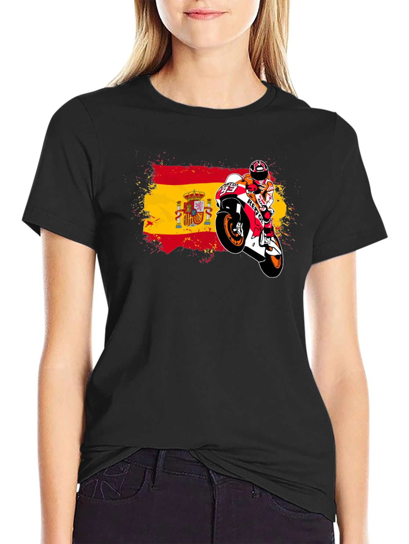 Spain Flag Motorcycle Graphic T-Shirt