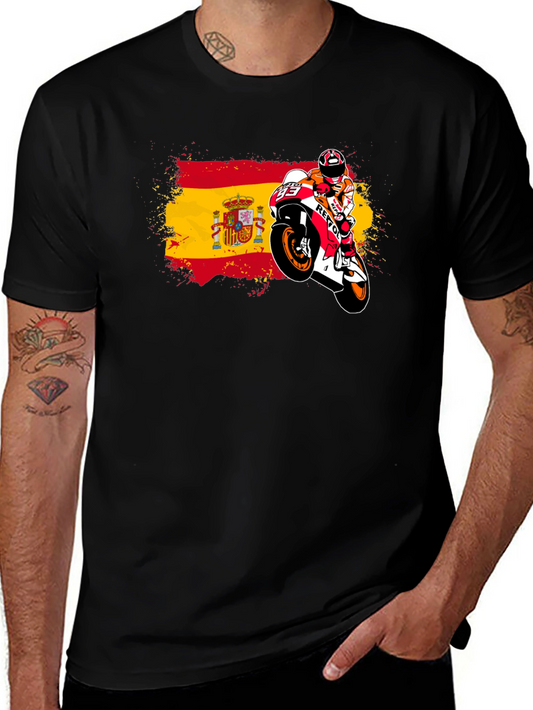 Spain Flag Motorcycle Graphic T-Shirt