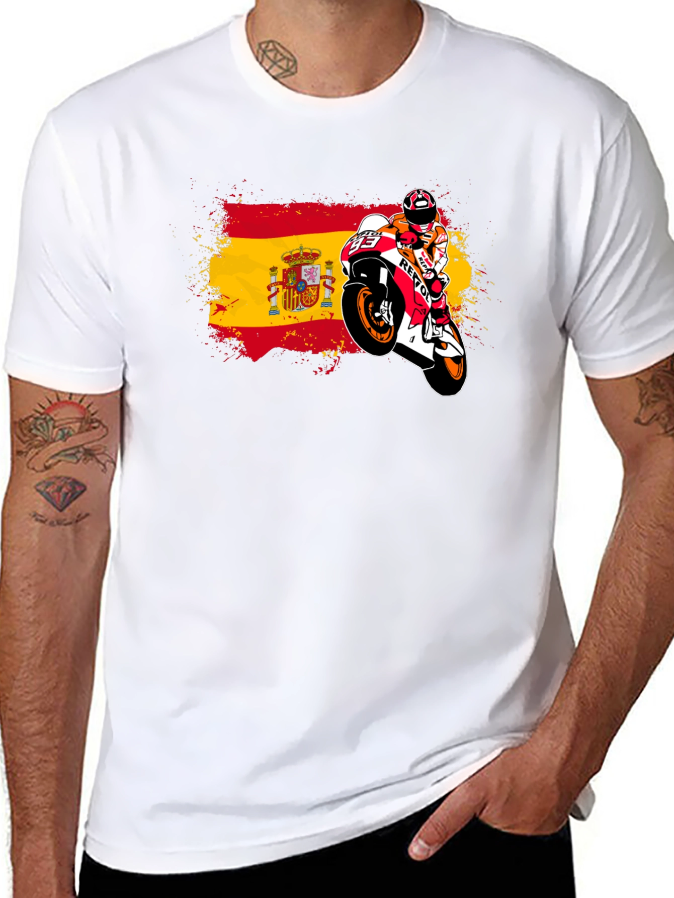 Spain Flag Motorcycle Graphic T-Shirt