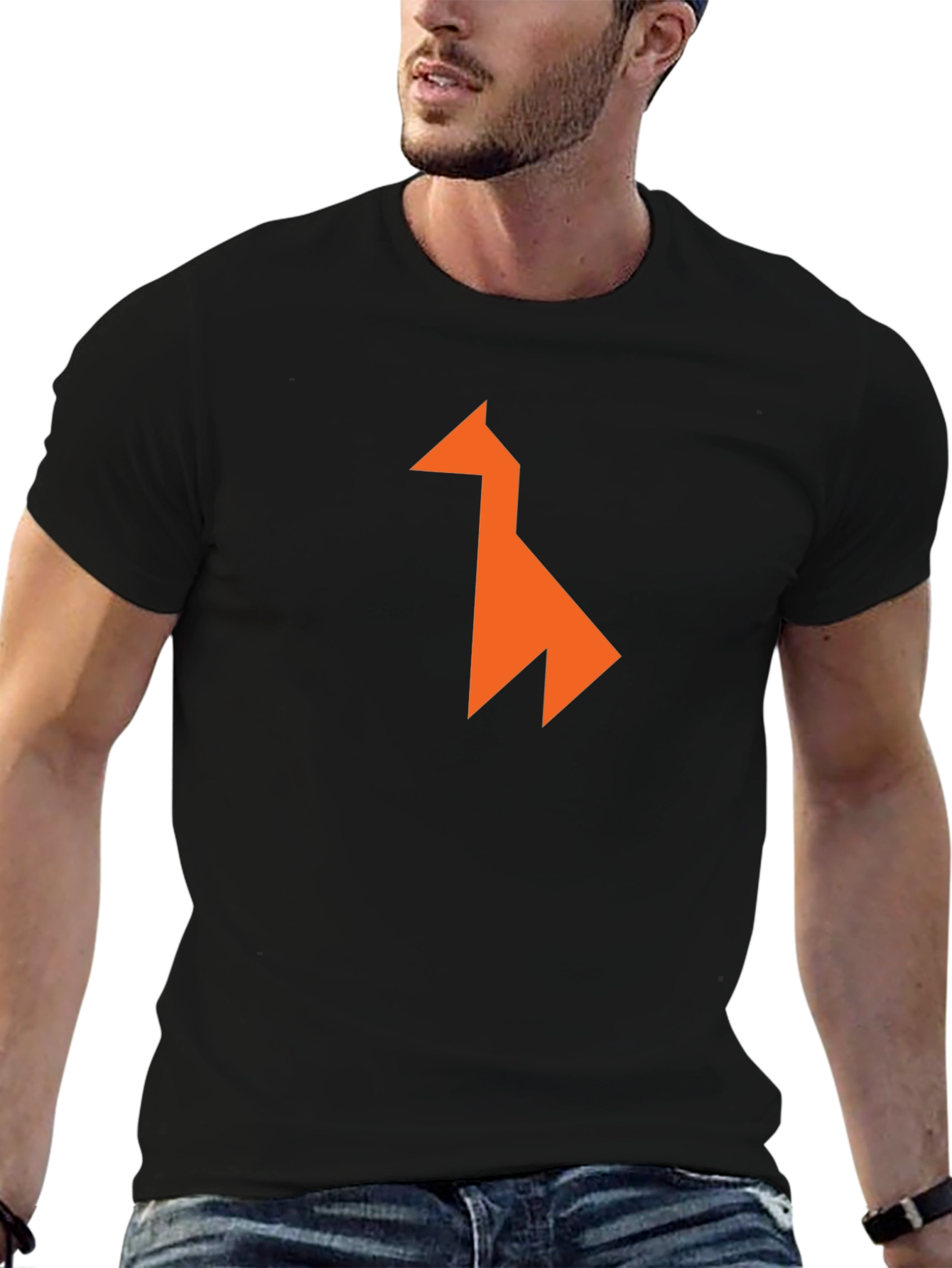 Modern Geometric Llama Graphic Tee - Black