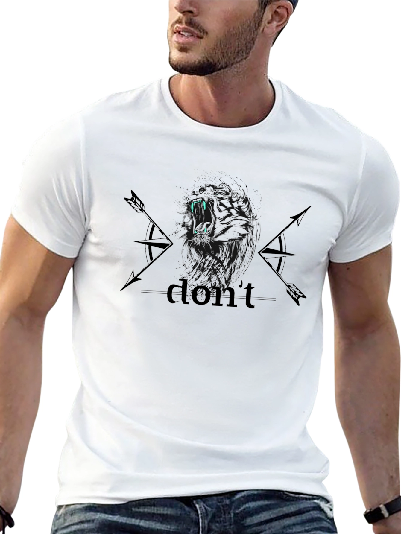 Black Graphic Tee - Roaring Lion & Arrow Design