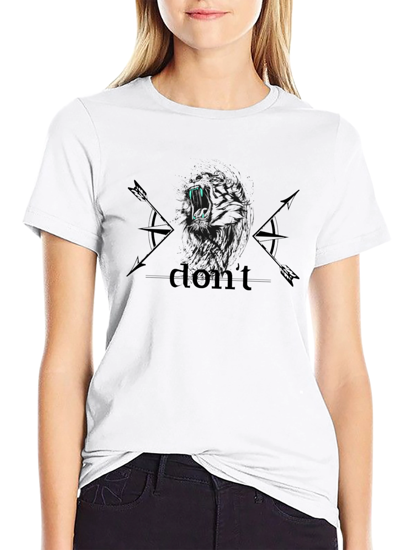 Black Graphic Tee - Roaring Lion & Arrow Design