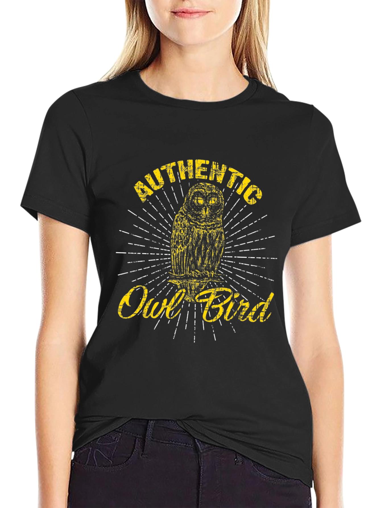 Authentic Owl Bird Graphic Tee - Black