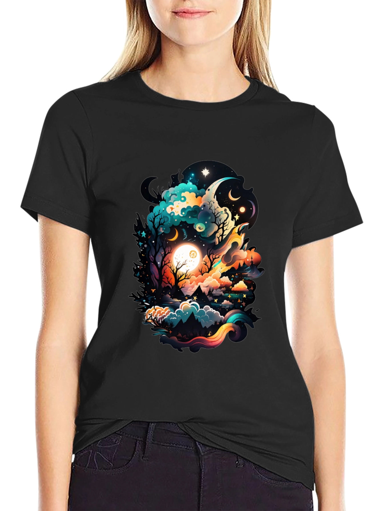 Cosmic Dreamscape Graphic Tee - Black