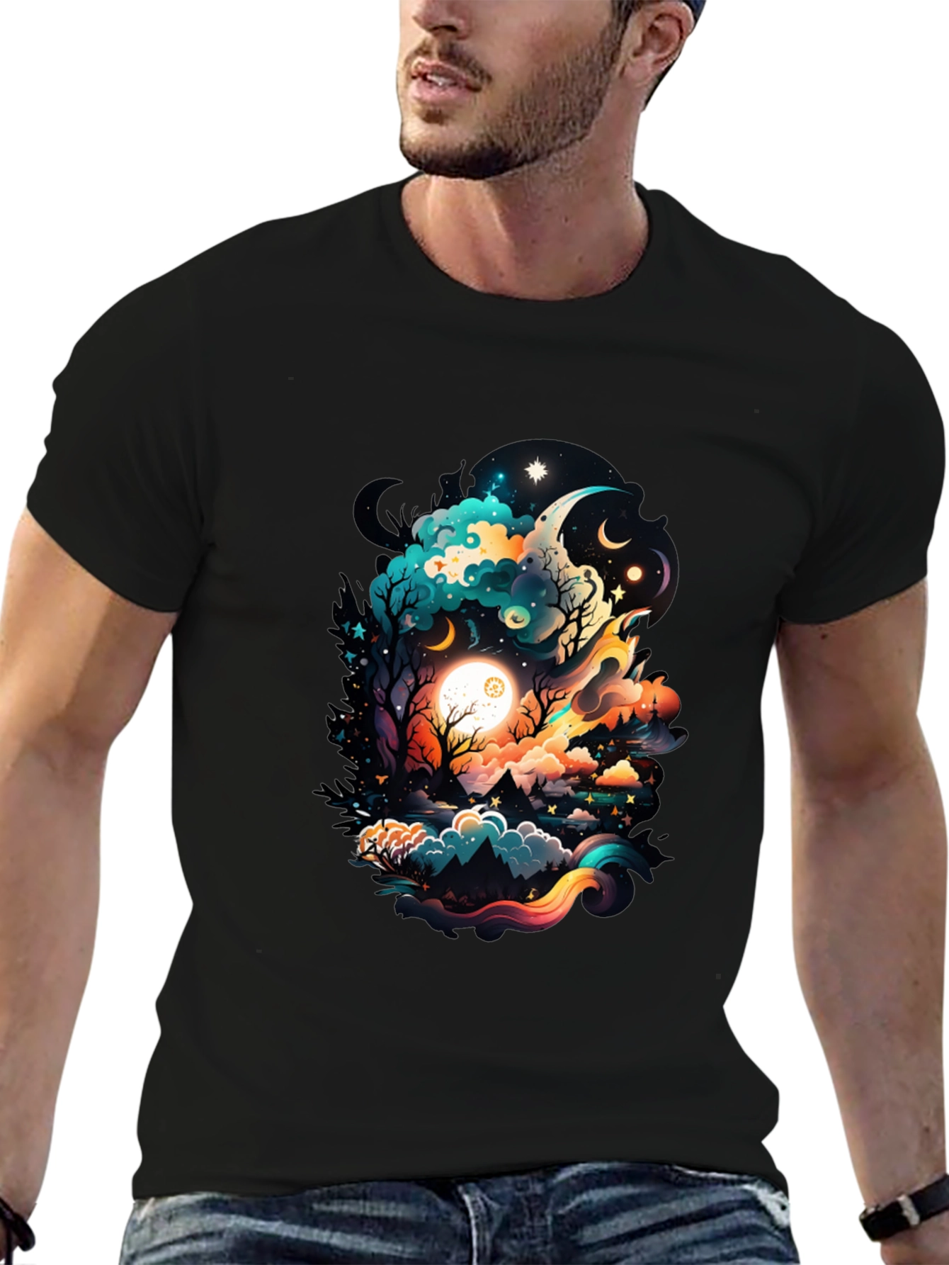 Cosmic Dreamscape Graphic Tee - Black