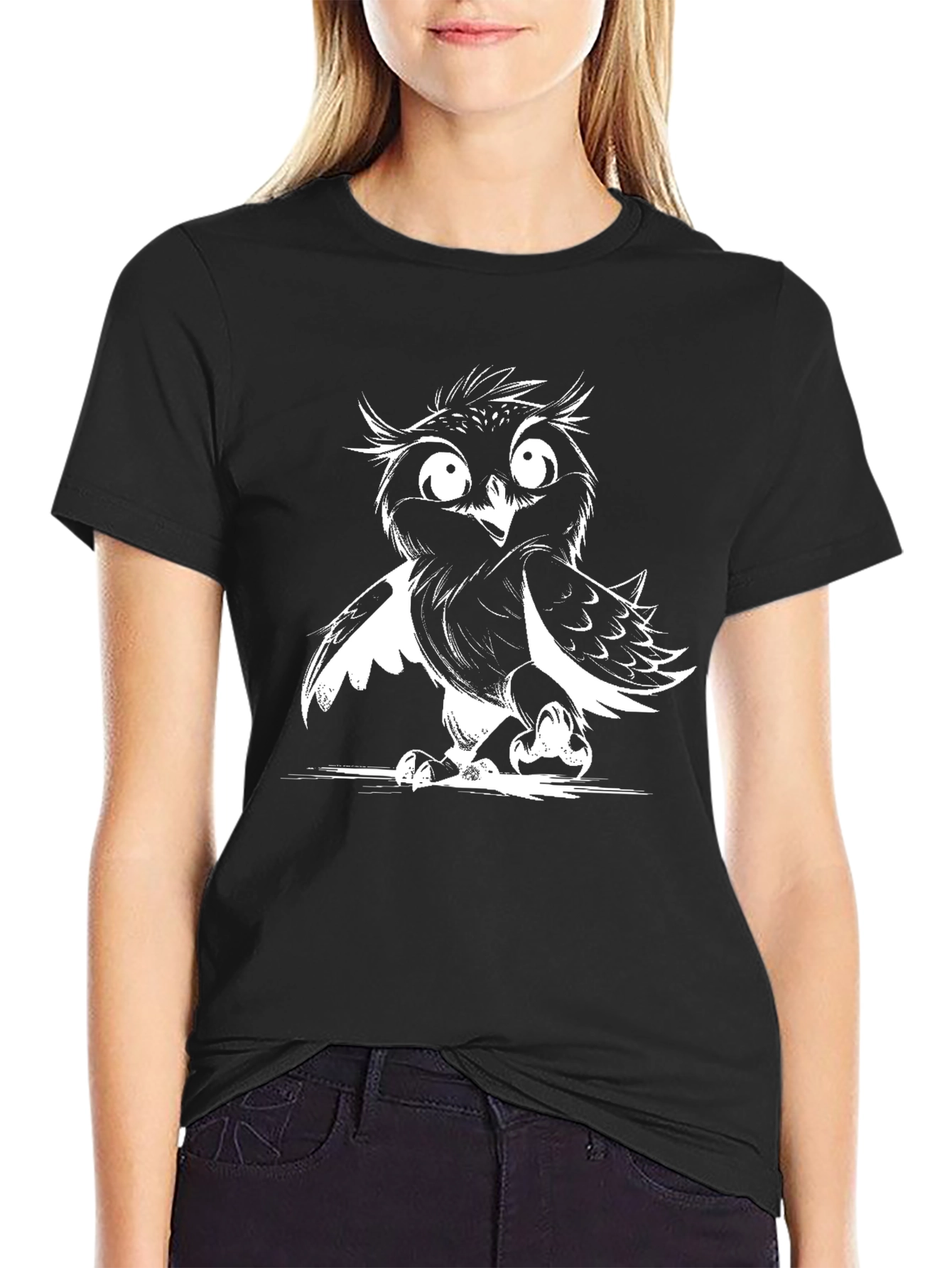 Owl Graphic Print Black T-Shirt