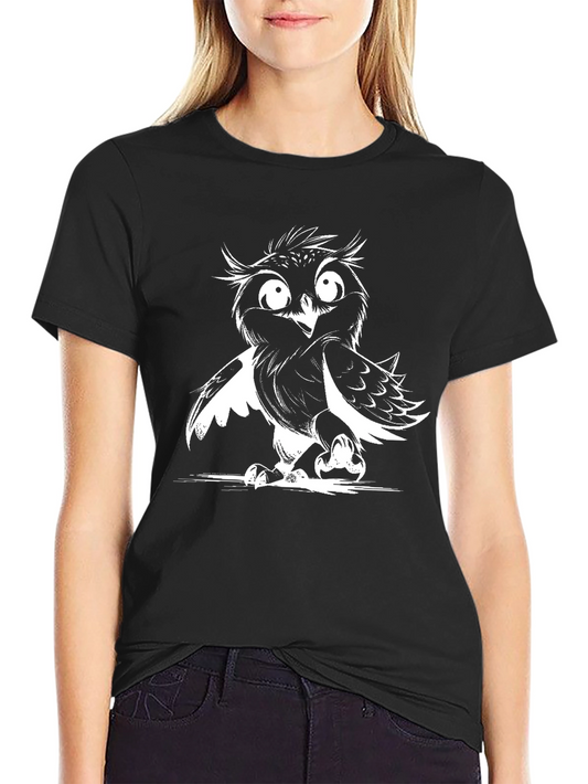 Owl Graphic Print Black T-Shirt