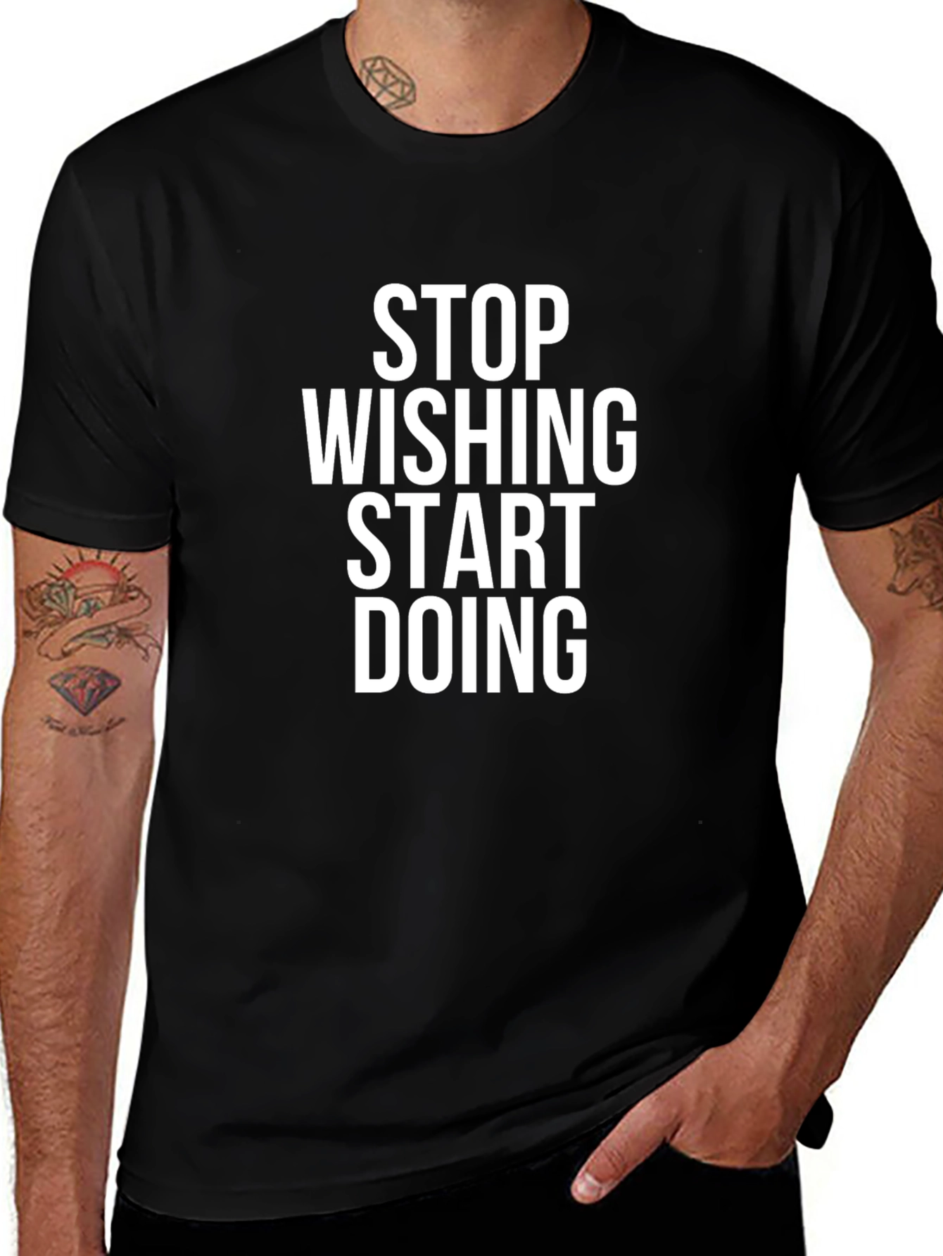 Motivational Black T-Shirt: Stop Wishing Start Doing