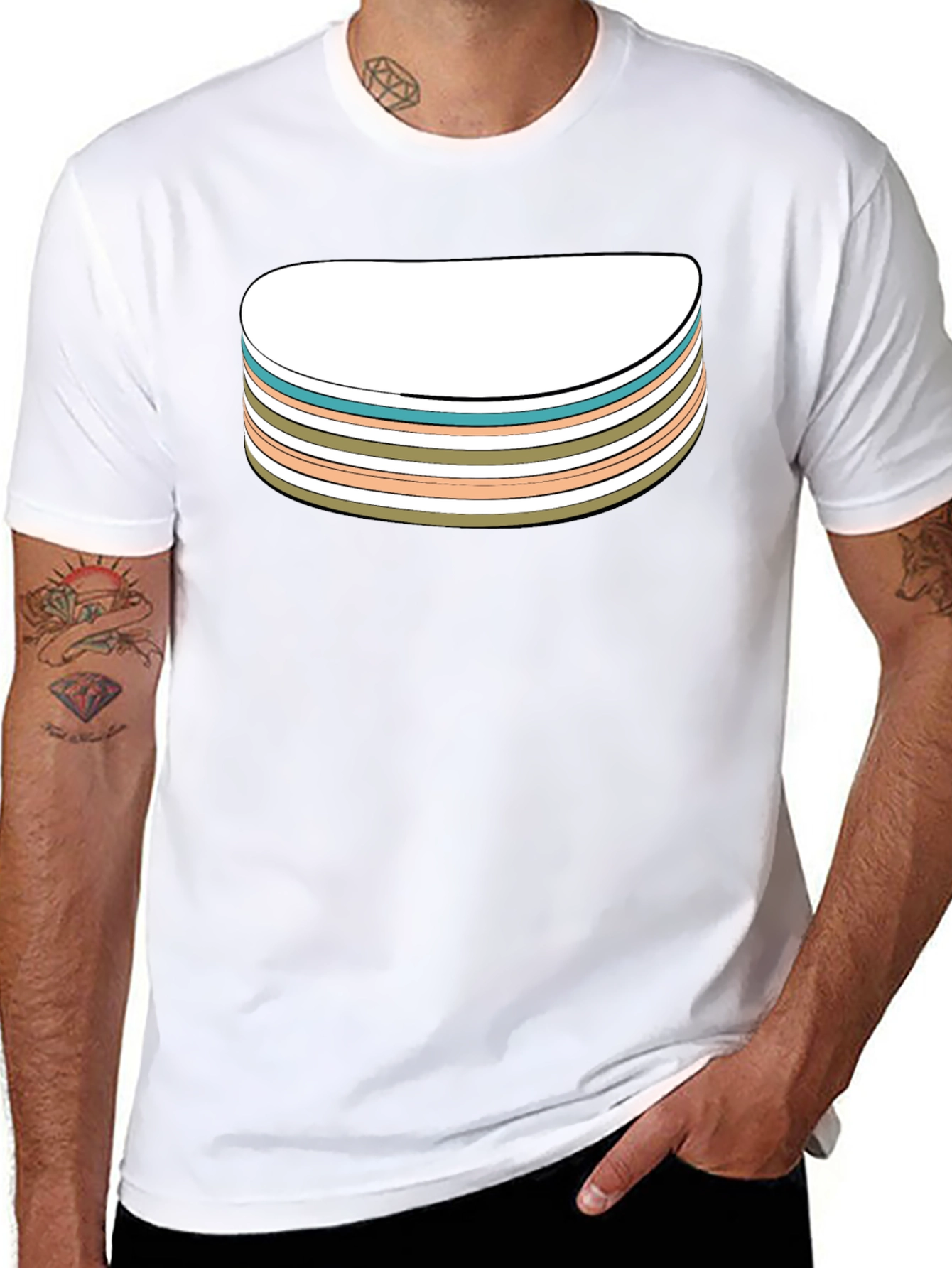 Retro Striped Stack Graphic Tee - Black