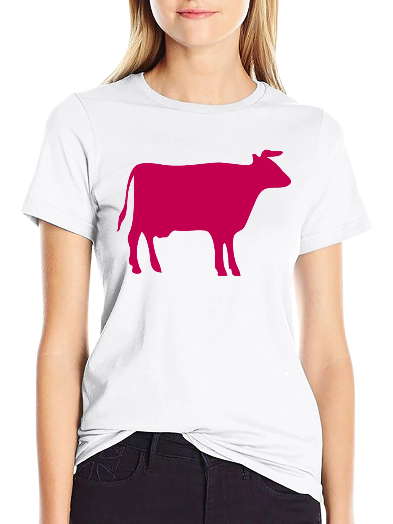 Black T-Shirt with Pink Cow Graphic