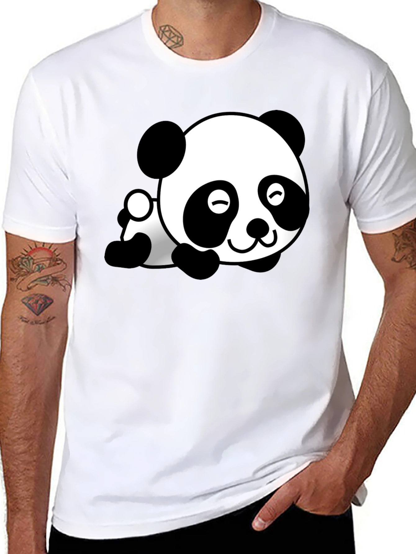 Cute Panda Bear Graphic T-Shirt - Black