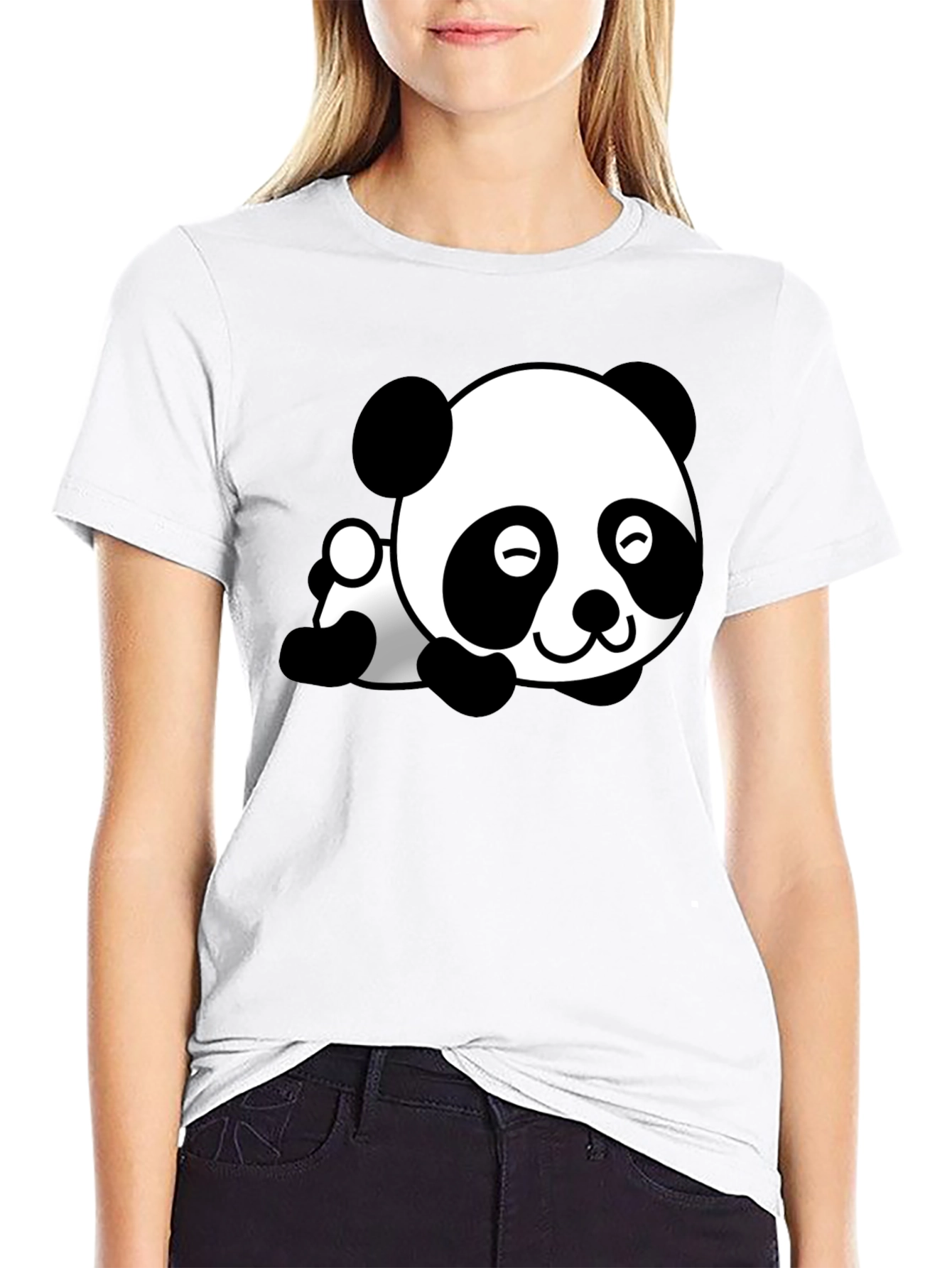Cute Panda Bear Graphic T-Shirt - Black