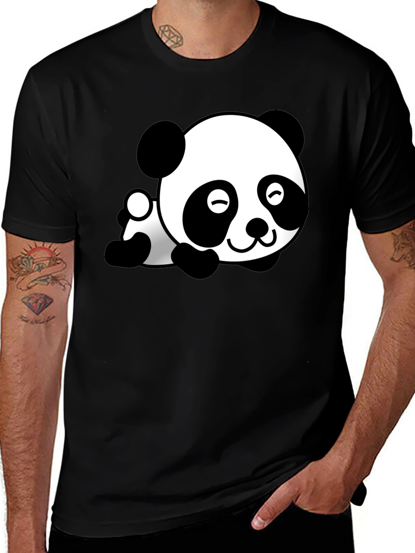 Cute Panda Bear Graphic T-Shirt - Black