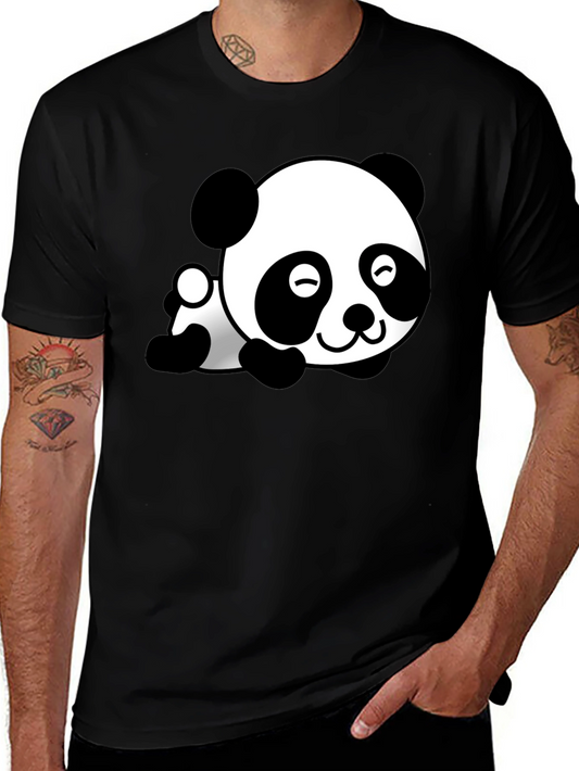 Cute Panda Bear Graphic T-Shirt - Black
