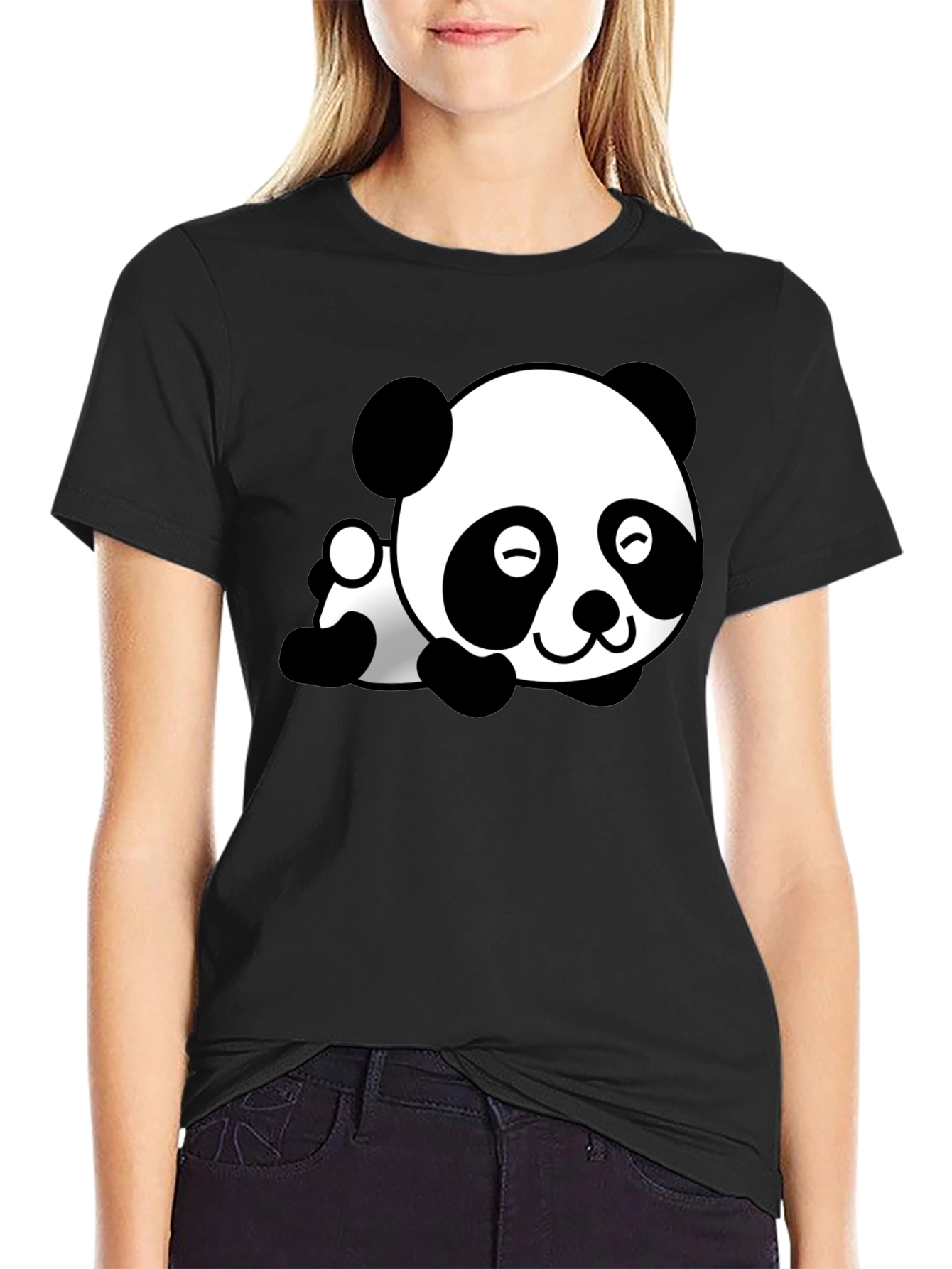 Cute Panda Bear Graphic T-Shirt - Black