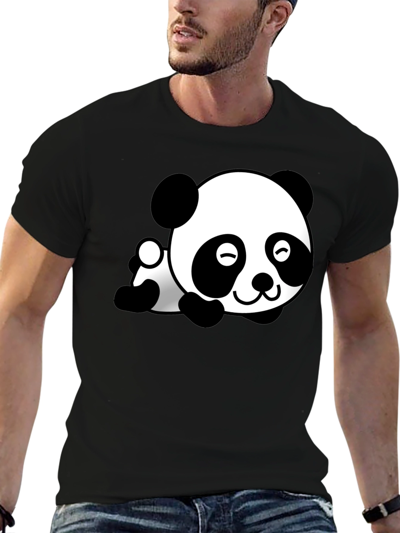 Cute Panda Bear Graphic T-Shirt - Black