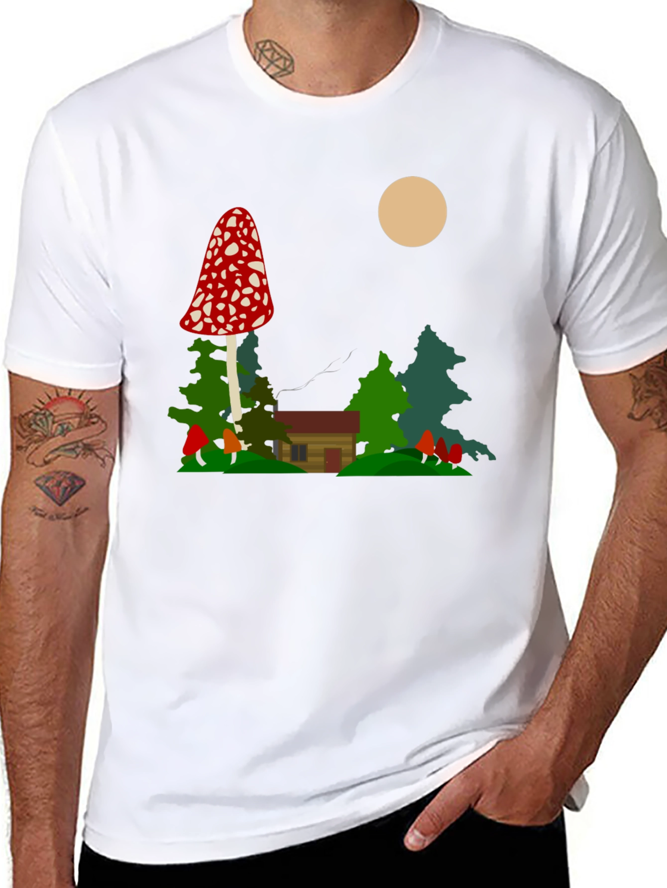 Mushroom Cabin Graphic Tee - Nature Lovers T-Shirt