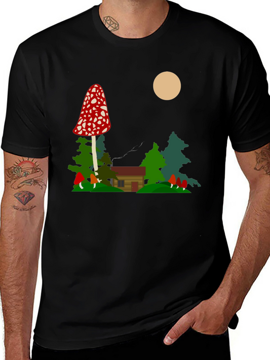 Mushroom Cabin Graphic Tee - Nature Lovers T-Shirt