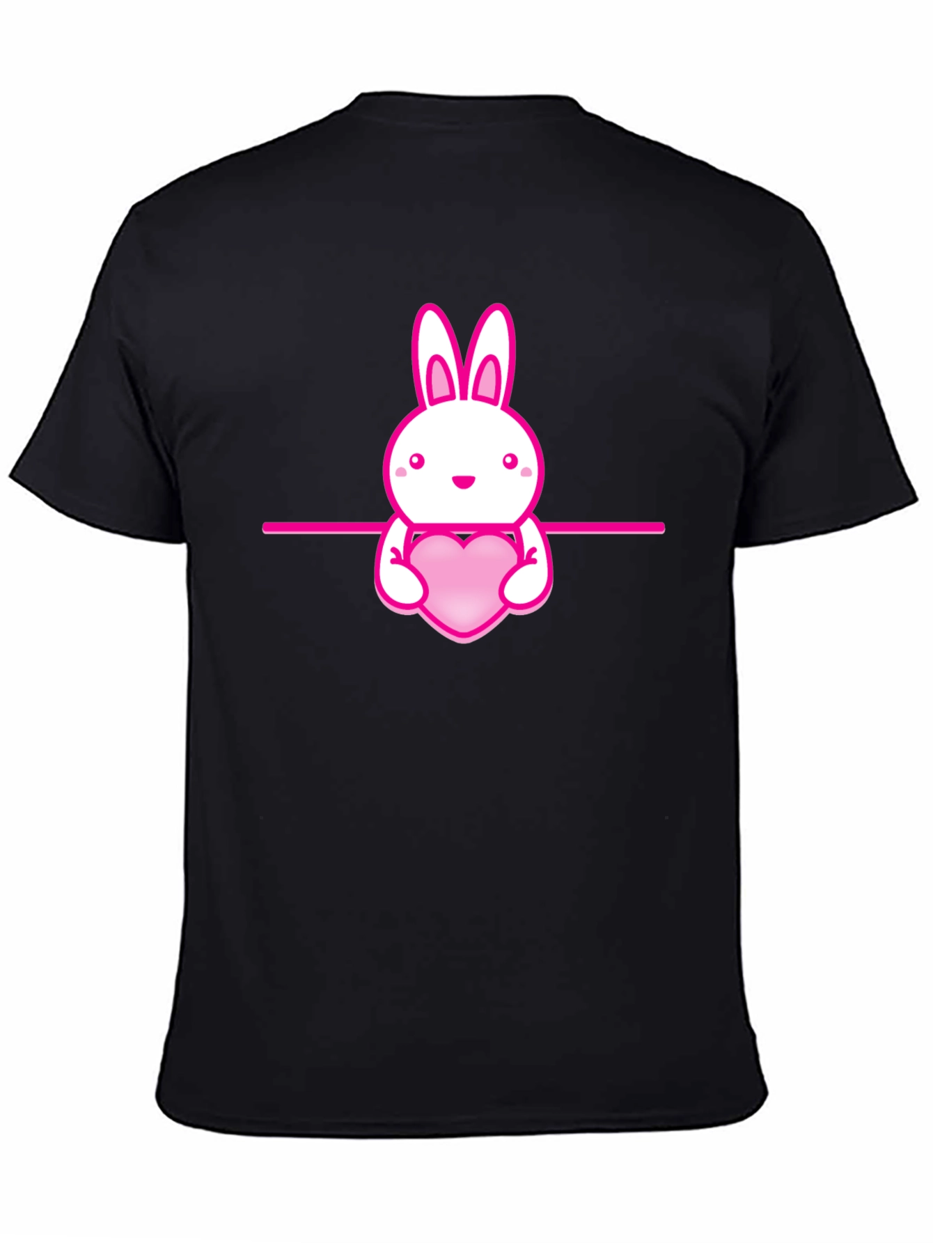 Cute Bunny Holding Heart Black T-Shirt