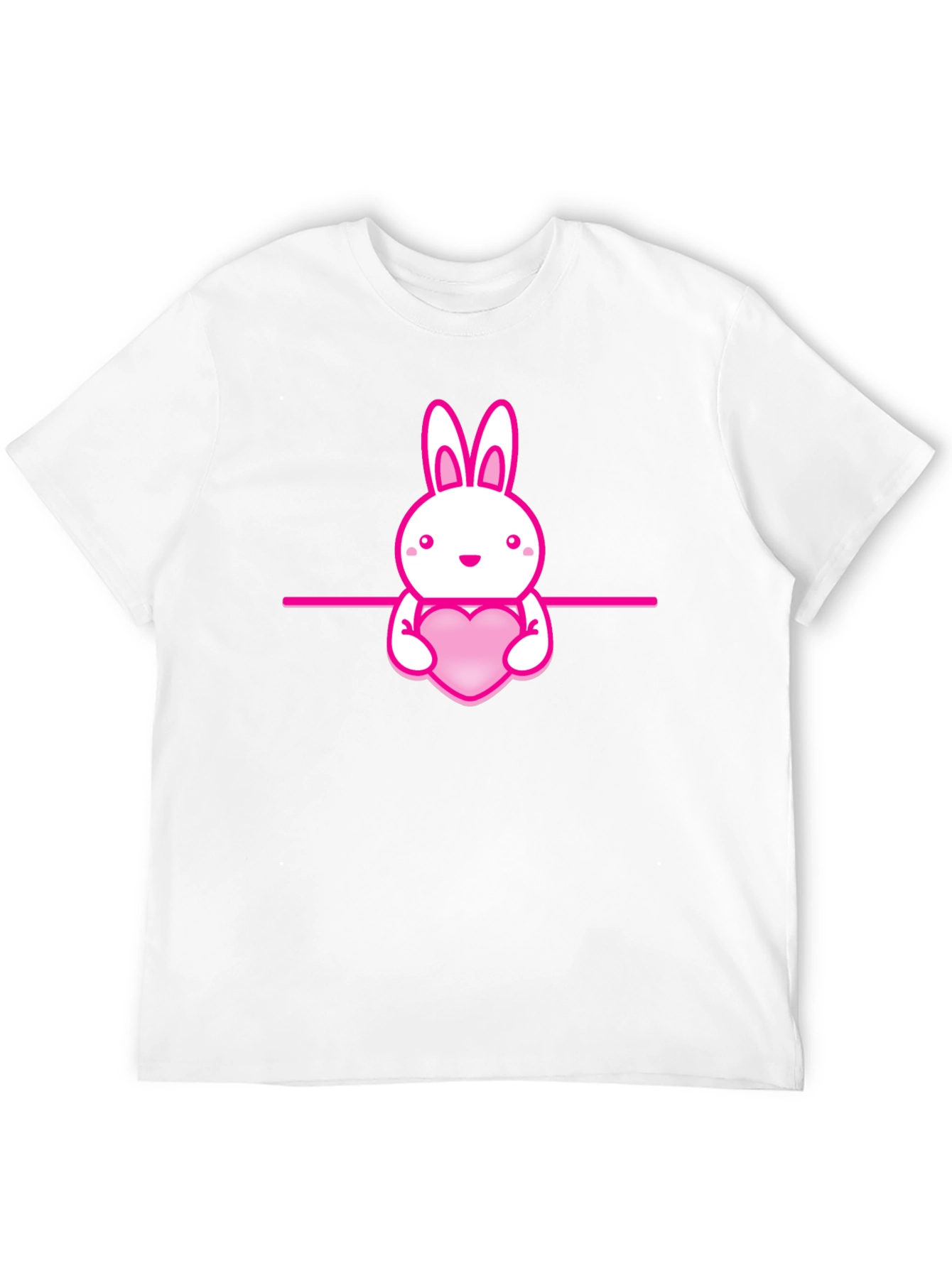Cute Bunny Holding Heart Black T-Shirt