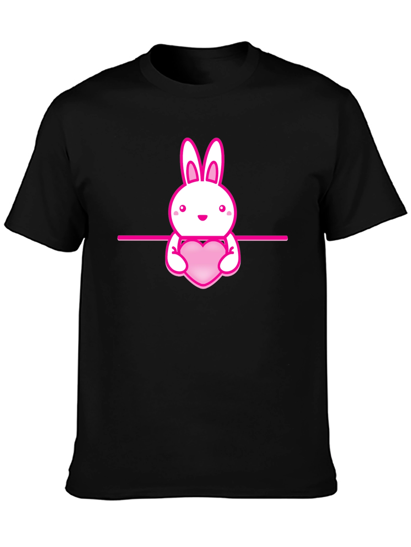 Cute Bunny Holding Heart Black T-Shirt
