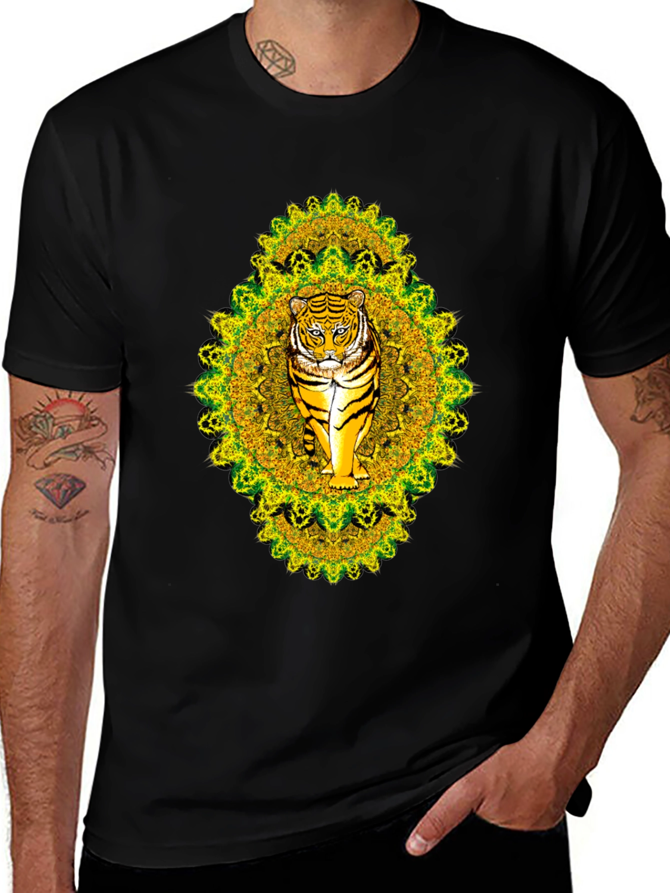 Tiger Mandala Graphic Tee - Black
