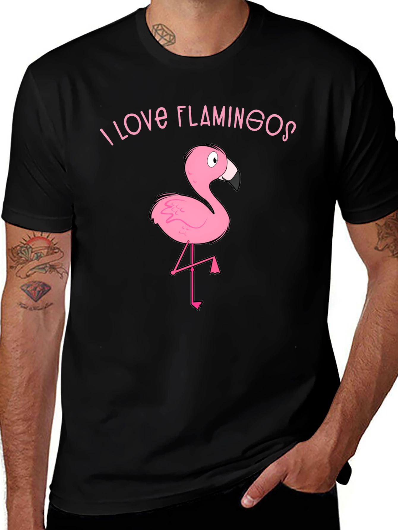I Love Flamingos Graphic T-Shirt - Black