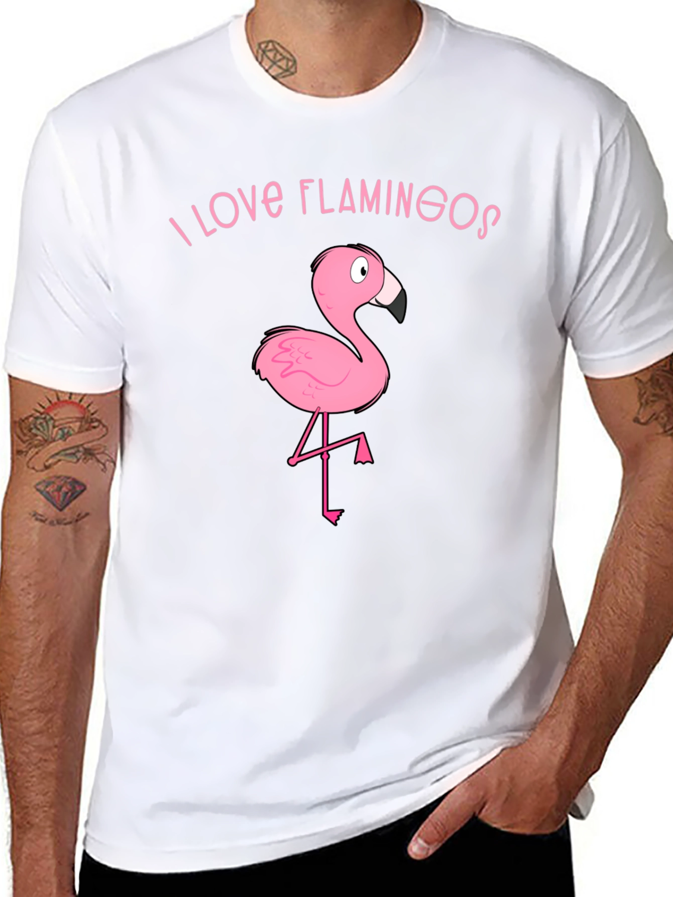 I Love Flamingos Graphic T-Shirt - Black