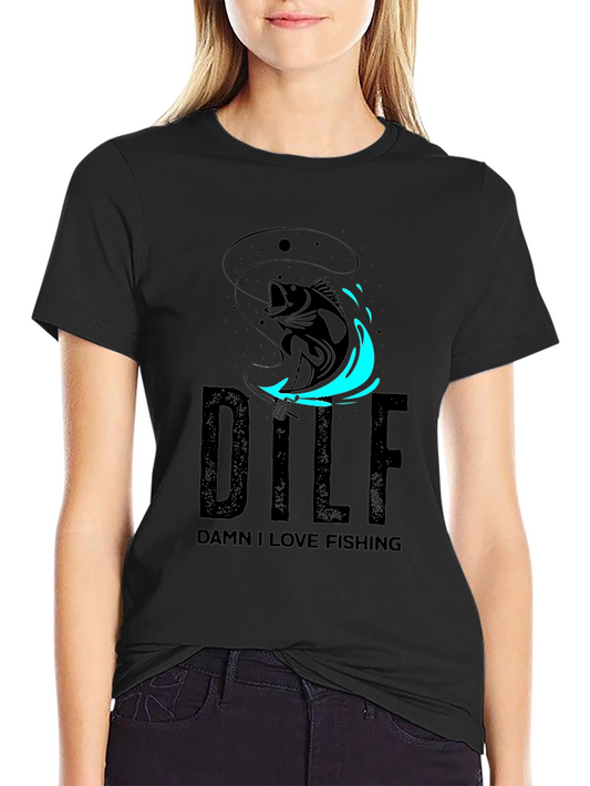 DILF Damn I Love Fishing Graphic Tee - Black