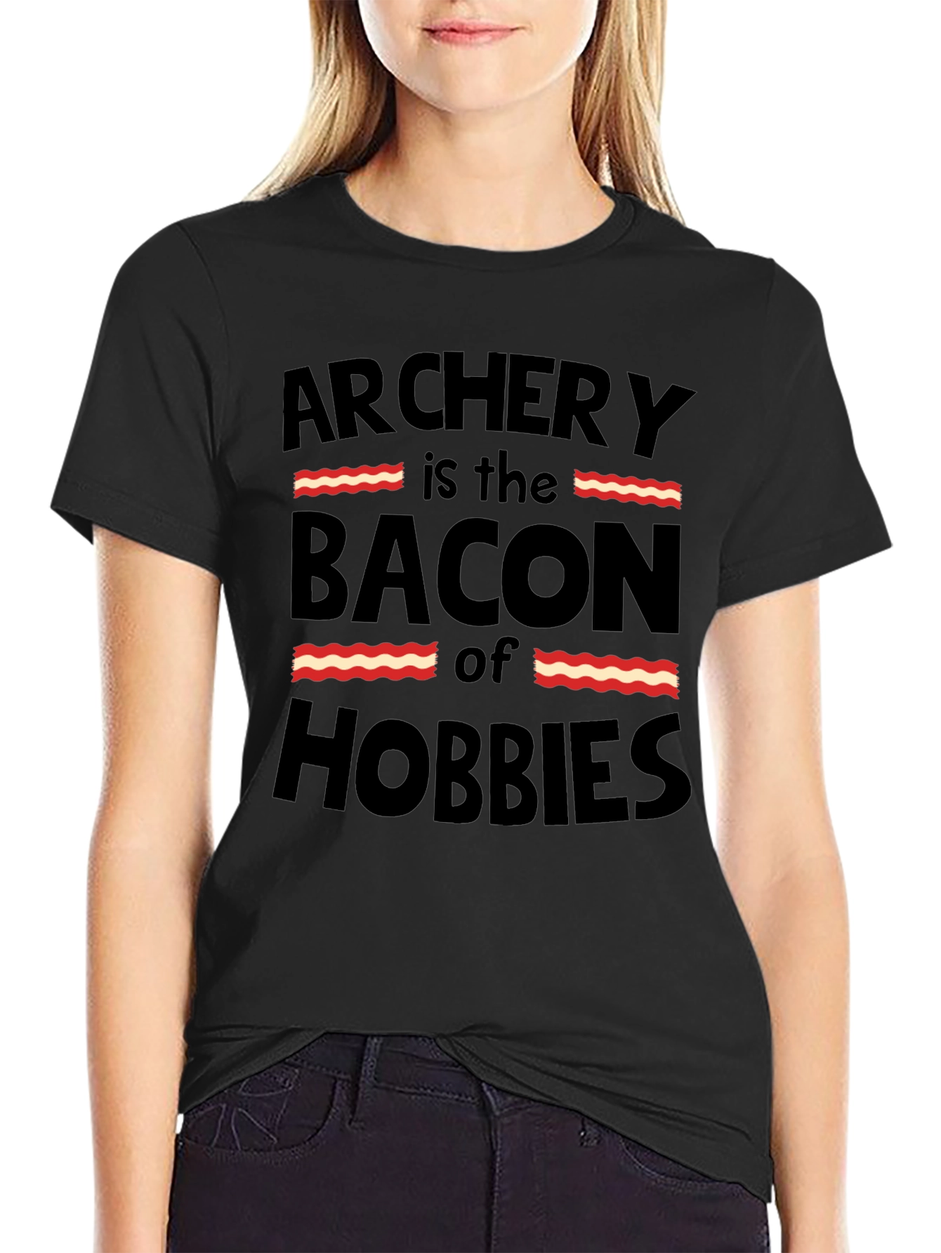 Archery is the Bacon of Hobbies Funny Black T-Shirt