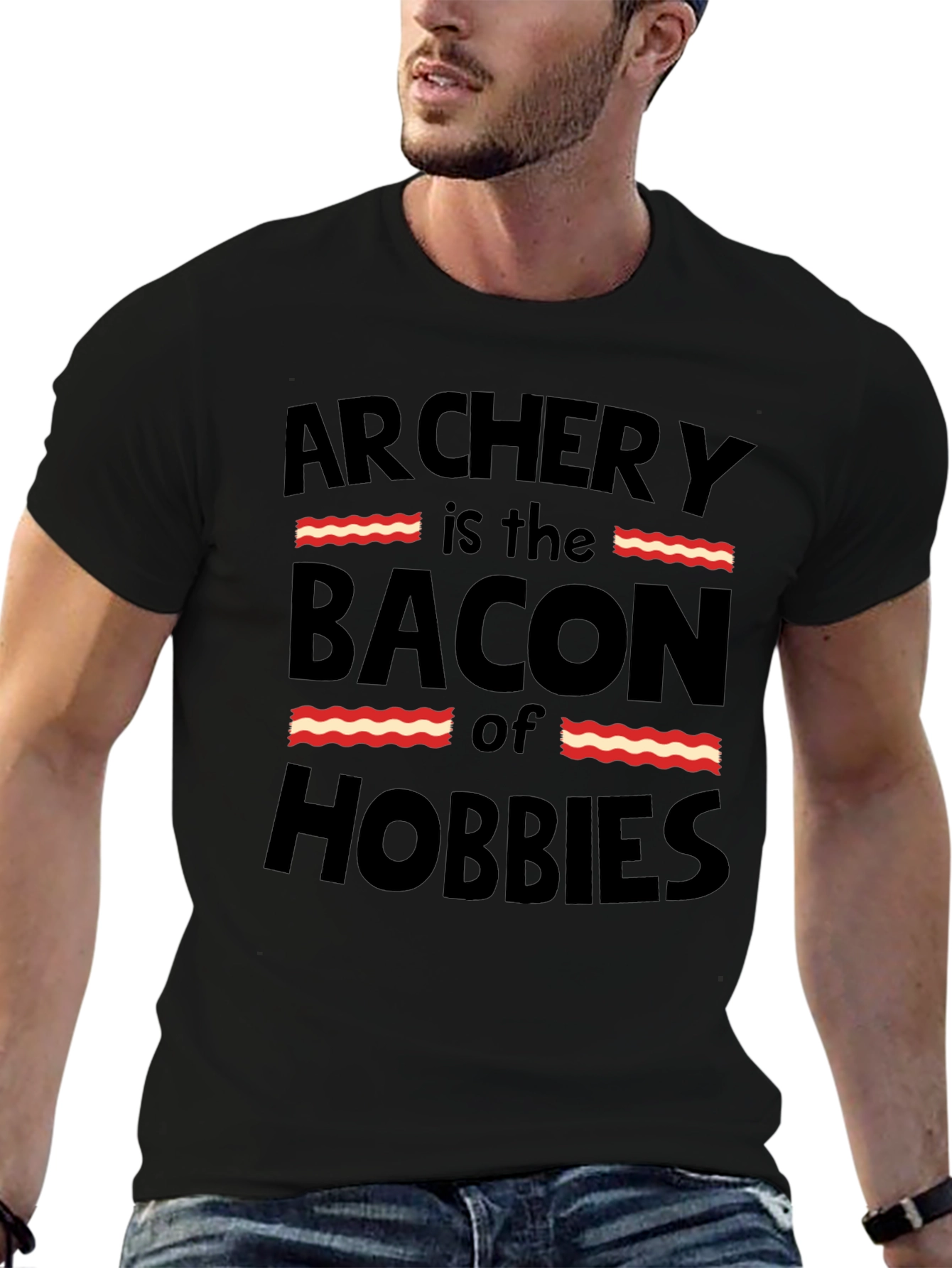 Archery is the Bacon of Hobbies Funny Black T-Shirt