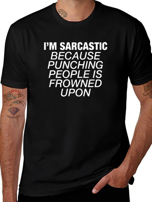 Sarcastic Humor Tee - Punching Frowned Upon T-Shirt