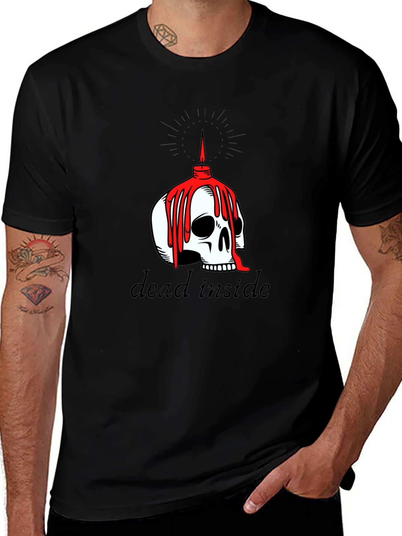 Dead Inside Skull Candle Graphic Tee - Black