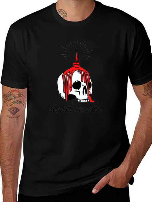 Dead Inside Skull Candle Graphic Tee - Black