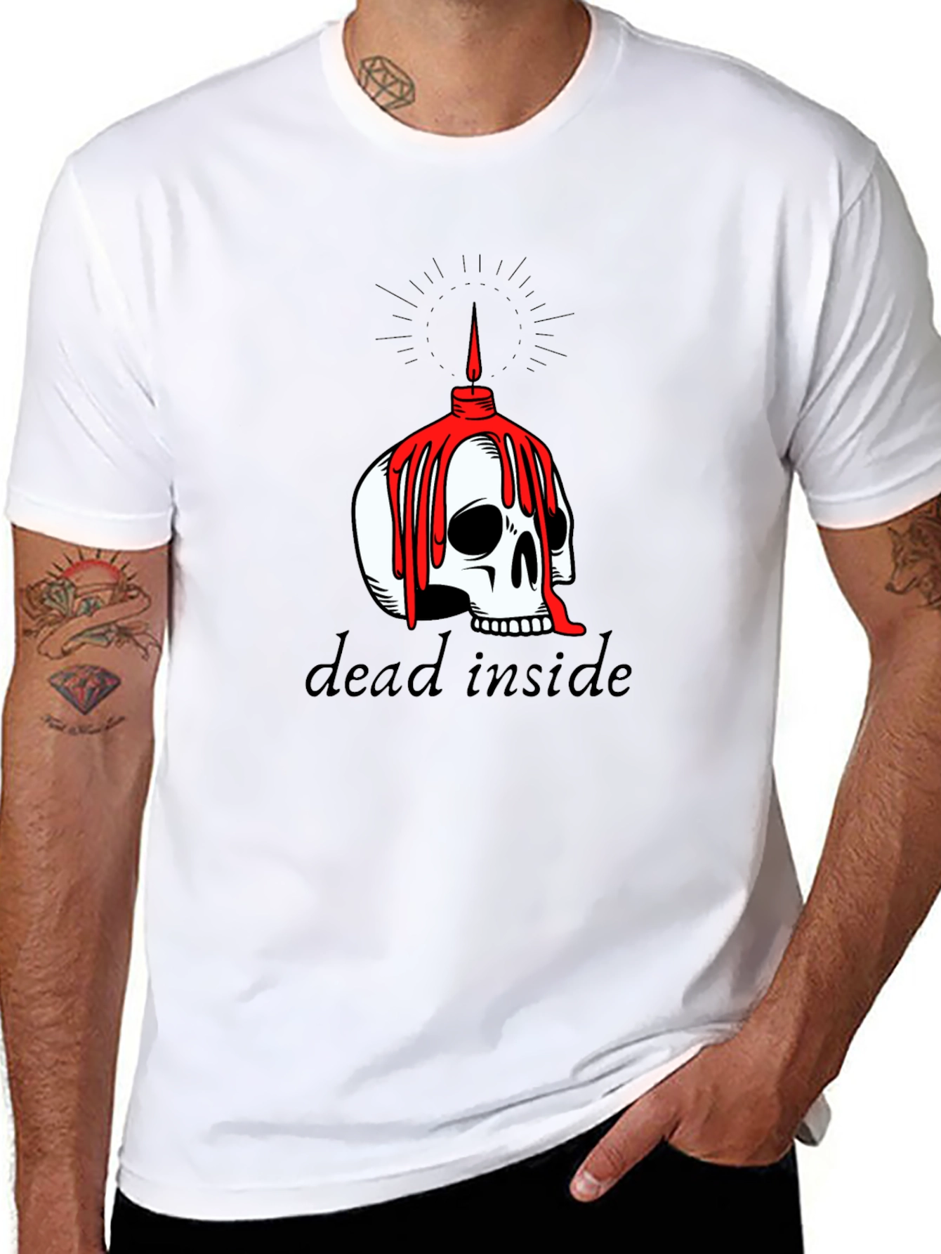 Dead Inside Skull Candle Graphic Tee - Black