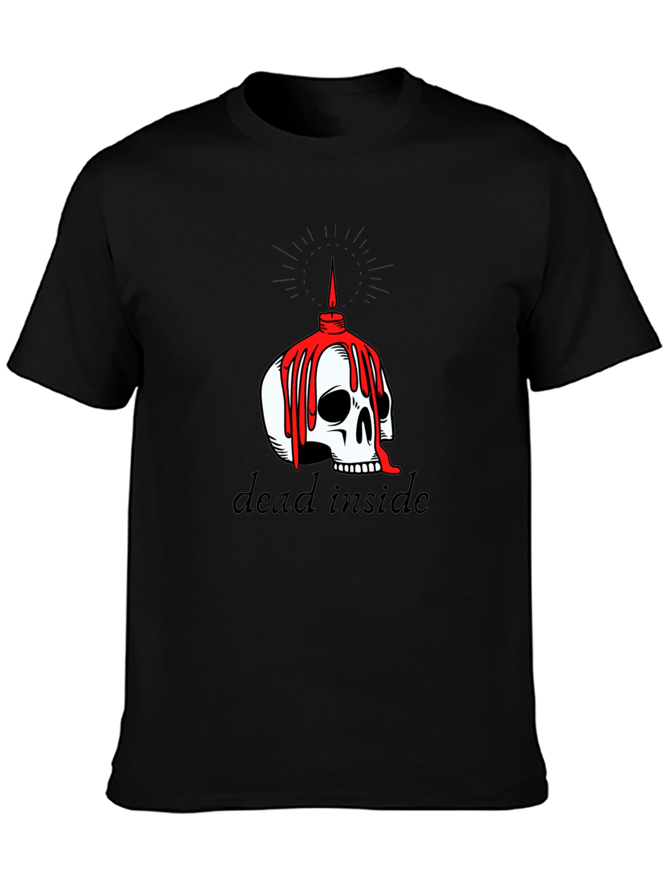 Dead Inside Skull Candle Graphic Tee - Black
