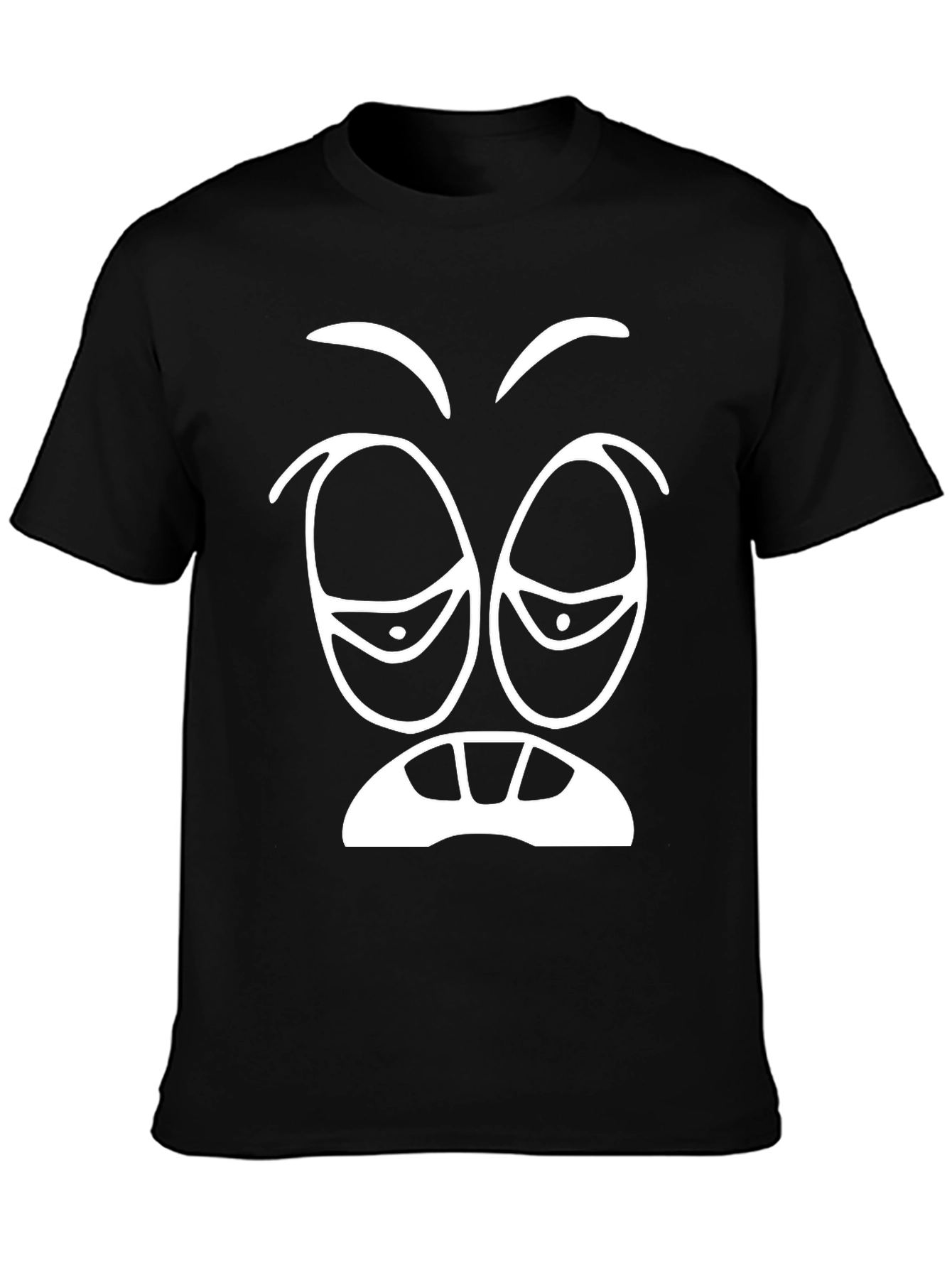 Funny Tired Face Graphic Tee - Black Cotton T-Shirt