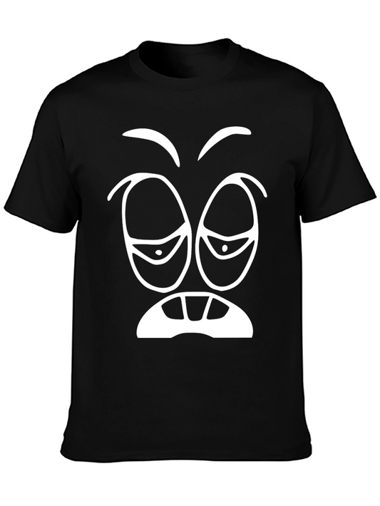Funny Tired Face Graphic Tee - Black Cotton T-Shirt